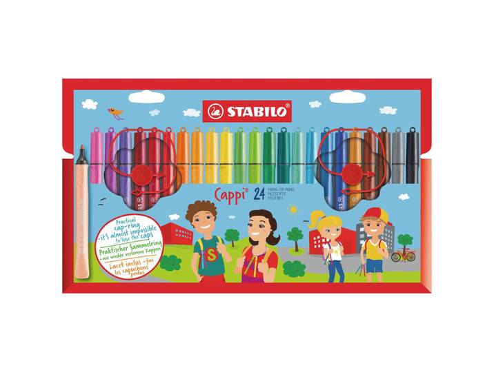 STABILO Cappi - Viltstift met dopring - Set van 24 - Assorti kleuren met 2 dopringen