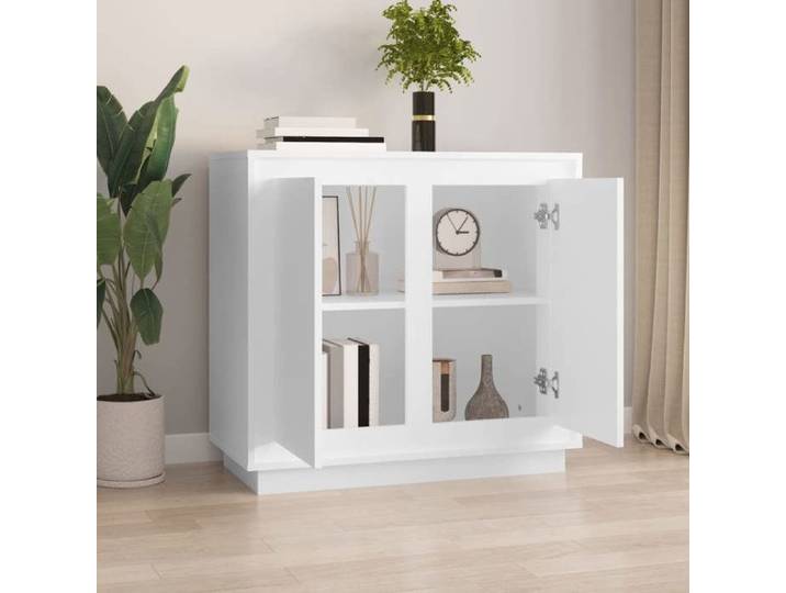 Blanc Buffet de rangement - SOLOMOON - Commode salon - blanc 80x34x75 cm - bois d'ingénierie FR5468