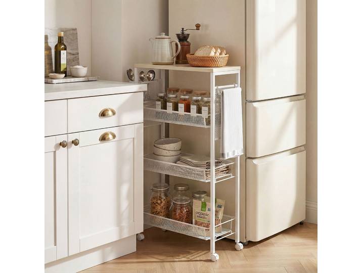 HOMCOM Chariot Cuisine 3 Niveaux Aggloméré Acier 58x18,5x87 cm