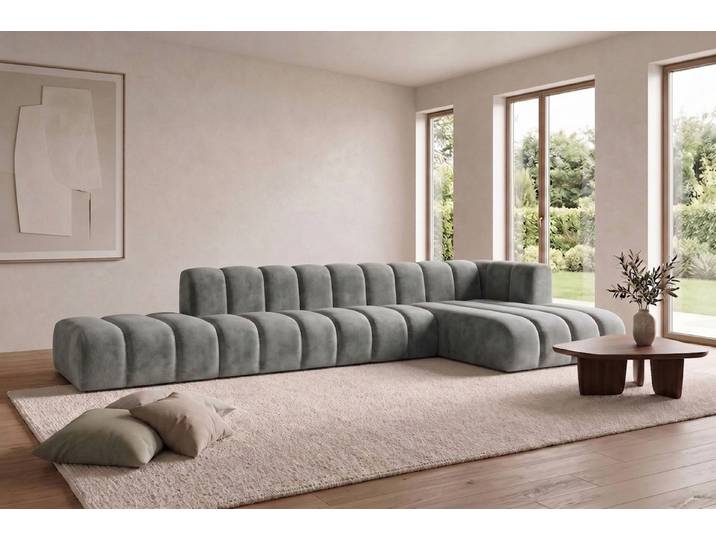 Kaiser Möbel Ecksofa Modulares L mit Hocker GRAND im Velvet-Stoff Riviera, Ecksofa mit Hocker, modulares Ecksofa mit variablem Hocker, verschiedene Aufstellvarianten