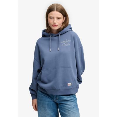 Kapuzensweatshirt SUPERDRY "LUXE CASUAL RELAXED HOOD", Damen, Gr. M, vintage indigo, Sweatware, Obermaterial: 100% Baumwolle, bedruckt, oversize normal, Rundhals, Rippbündchen, Sweatshirts, Baumwolle, oversize