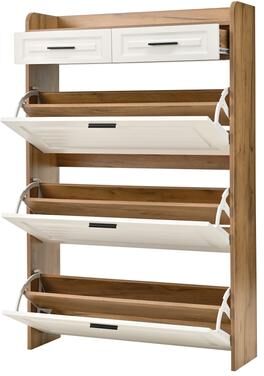 GREATPLANINC Shoe Cabinet with 3 Flip Drawers & 2 Drawers, Hidden Slim Shoe Rack Cabinet, Wood Entryway Narrow Shoe Storage Cabinet
