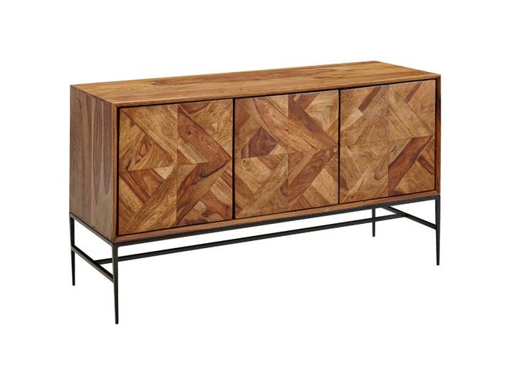 Mid.you Sideboard, Sheesham, Metall, Sheesham, massiv, 2 Fächer, 123x70x45 cm, stehend, handgemacht, Holzmöbel, Kleinmöbel Holz, Holzkommoden, Sideboards Holz