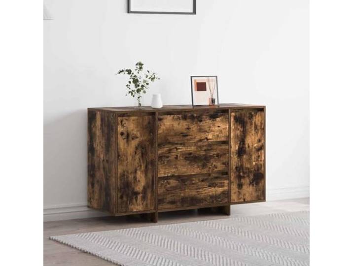 Sideboard Geräucherte Eiche 120 x 41 x 75 cm Holzwerkstoff mit Schubladen Geräucherte Eiche, Holzwerkstoff, Schubladen, Regalbretter, Scharnier-Türen, Wohnzimmer, Essbereich, Montage erforderlich
