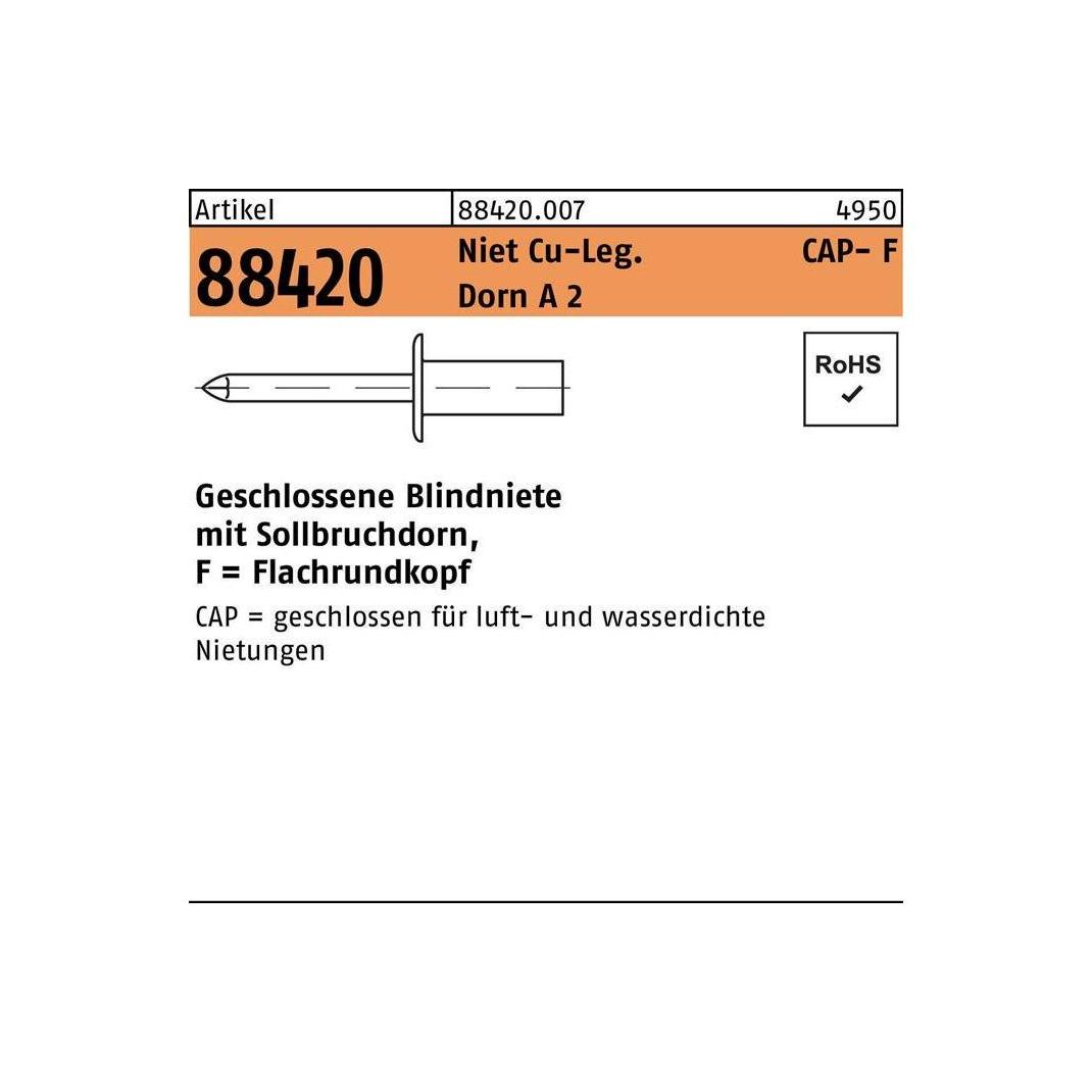 Gesipa Blindniete R 88420 Flachrundkopf 3,2 x 9 Niet Kupfer-Legierung/Dorn A 2 (088420400600032009)