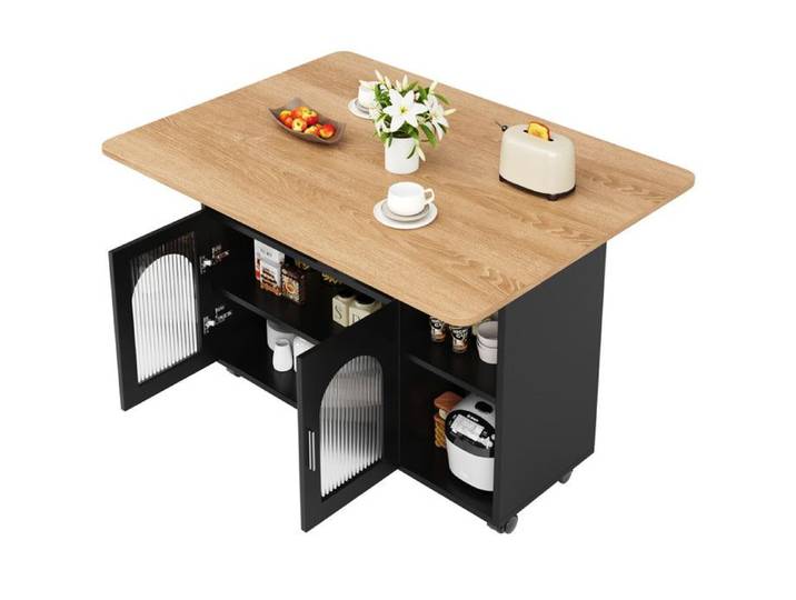 Desserte ilôt de Cuisine avec roulettes Buffet Cuisine de Rangement avec Plateau de Table Pliable Chariot Repa multifonctionnelle
