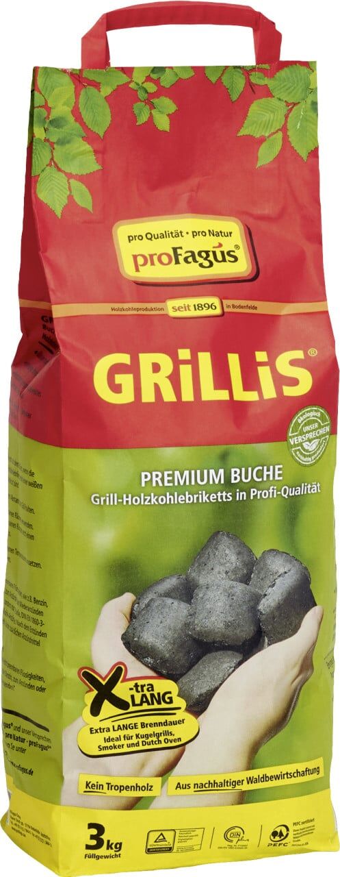 Weitere Profagus Buchengrillholzkohle-Briketts-Grillis 3 kg Beutel