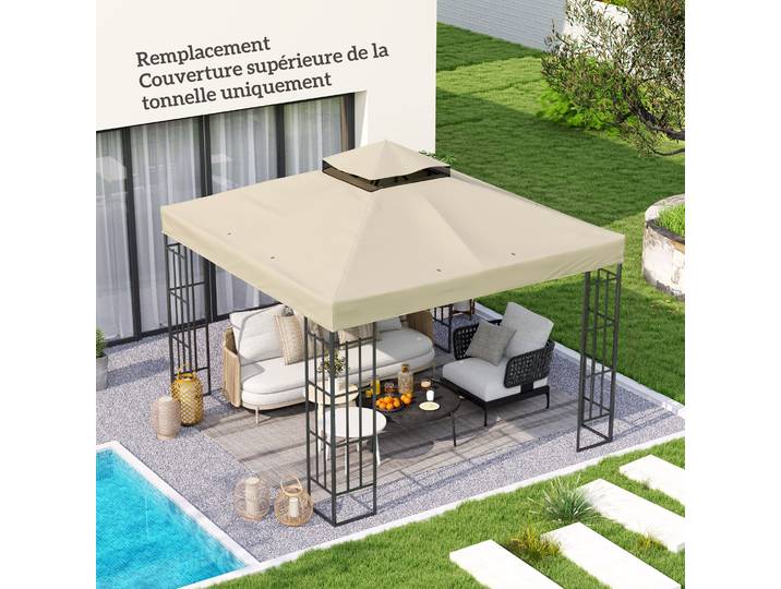 Outsunny Toile Tonnelle 3x3m 2 Niveaux UPF30+ Crème