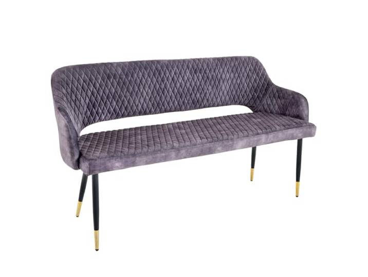 Sitzbank PARIS - 160cm - grau - Samt Metall-Beine Retro goldene Fußkappen montiert geliefert, hohe Belastbarkeit, hoher Komfort, Ziersteppung, vielseitig einsetzbar, angenehme Haptik