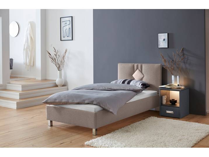 Polsterbett, Polyester, Dunkelbeige, 110×210 cm, Bonnell-Federkernmatratze, Westfalia Schlafkomfort