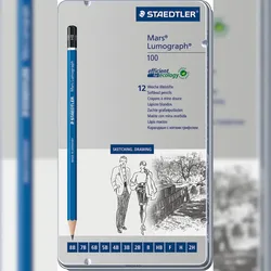 STAEDTLER Bleistift Mars Lumograph 12 Härtegrade Metalletui Packung mit 5 Stück