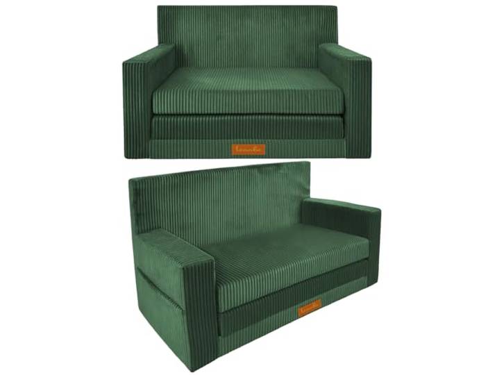 Leanbe 3in1 Kindersofa, Cord Spielsofa, Schlafsofa und Klappsofa, Personalisierbar, EU-Herstellung, (Grün)