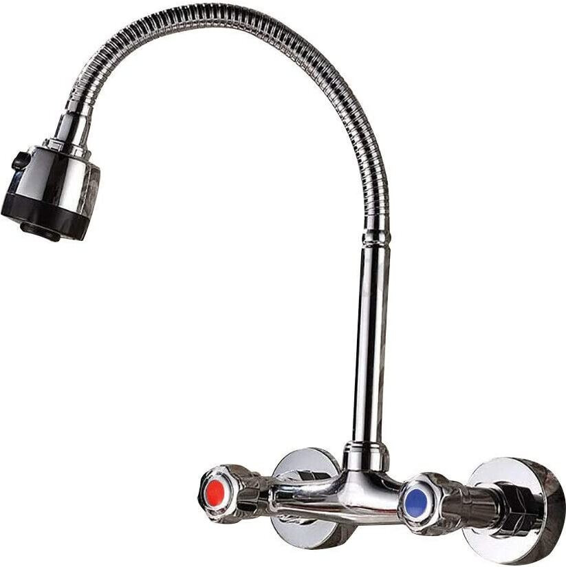 Enjoyshopping 360 graden draaibare keukenkraan met spuitfunctie, messing, chroom, wandmontage
