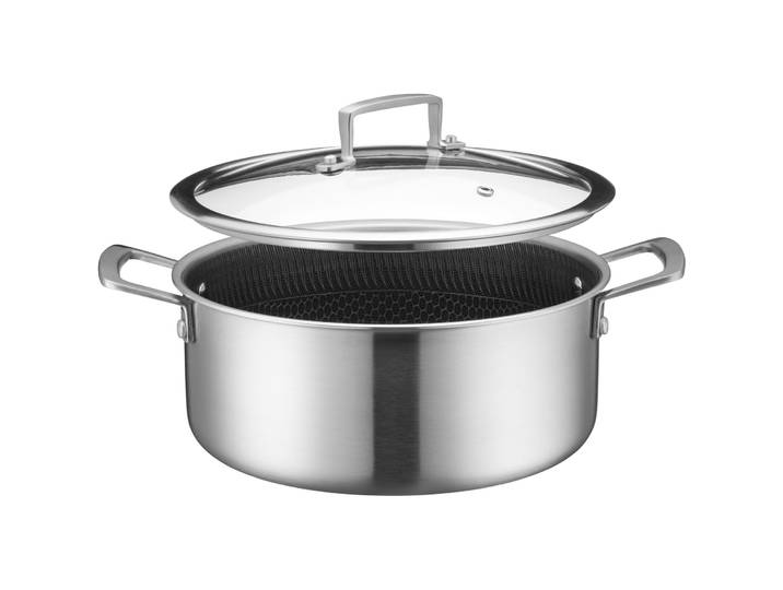 Kasserolle Hestia silber/schwarz Edelstahl Rund B 24 T 24 cm - Kasserolle