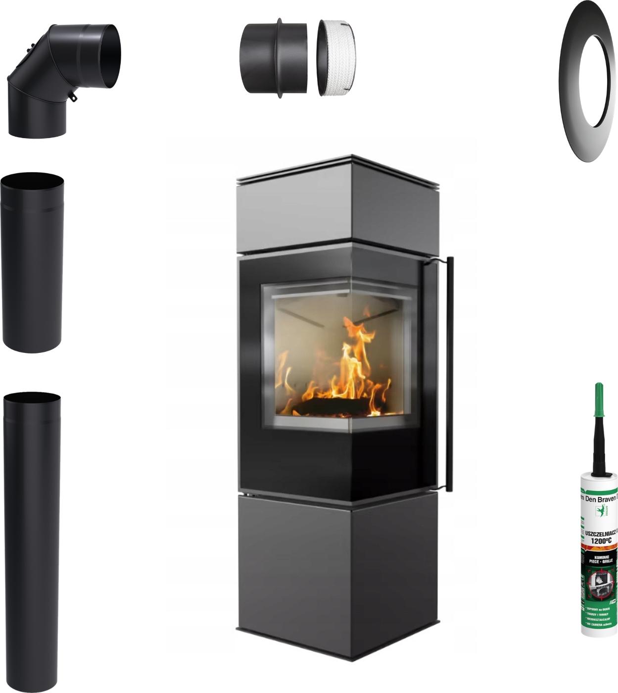 Freistehender Kaminofen Koza KRATKI REN S/L 7kW Ø150 Montagesatz
