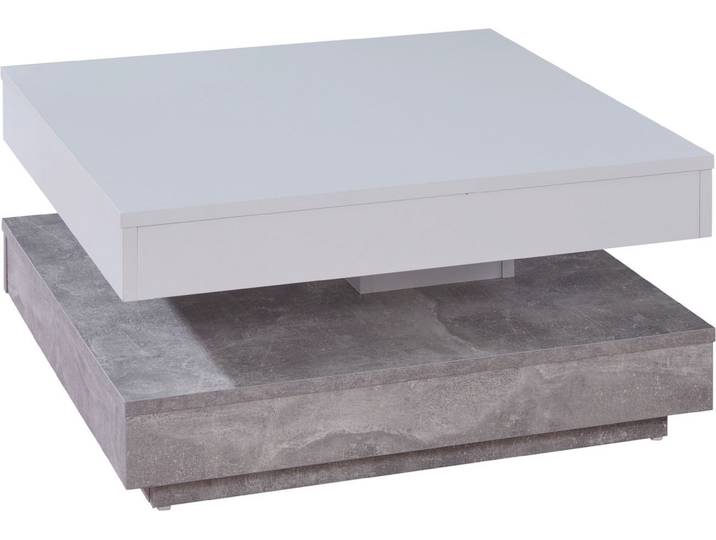 Erano Couchtisch drehbare Tischplatte und 1 Ablage Beton Nachbildung, weiss.