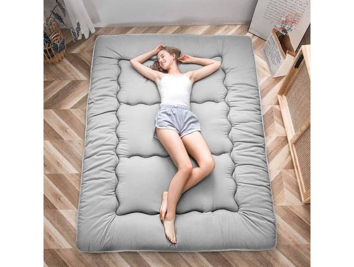 Matelas futon tatami japonais pliable 135 x 190 cm - Mémoire de forme - Housse et sac de transport gris