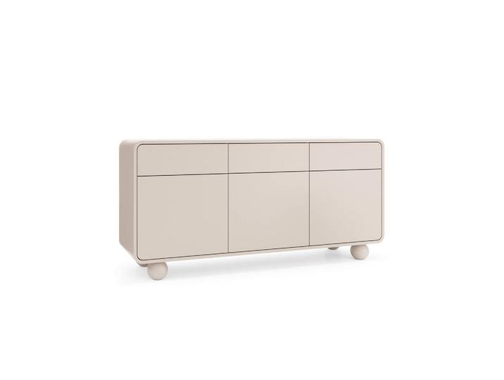 Ravio Kommode Orion (Cashmere, Abgerundete Kanten, Kugelfüße, Push to Open), Kaschmir, Holz, 3 Schubladen, Rechteckig, 160x75x39 cm, Kleinmöbel, Kommoden, Sideboards