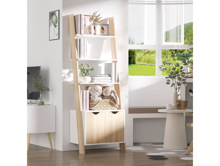 HOMCOM Étagère Escalier Bois Nordique 3 Niveaux Chêne/Blanc