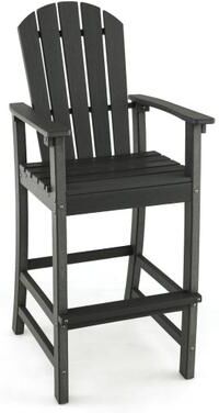 Costway 30 Inches Counter Height Outdoor HDPE Bar Stool with Armrests and Footrest-Black
