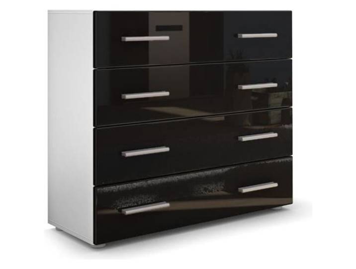 Vladon Commode buffet Pavos en Blanc mat - Noir haute brillance
