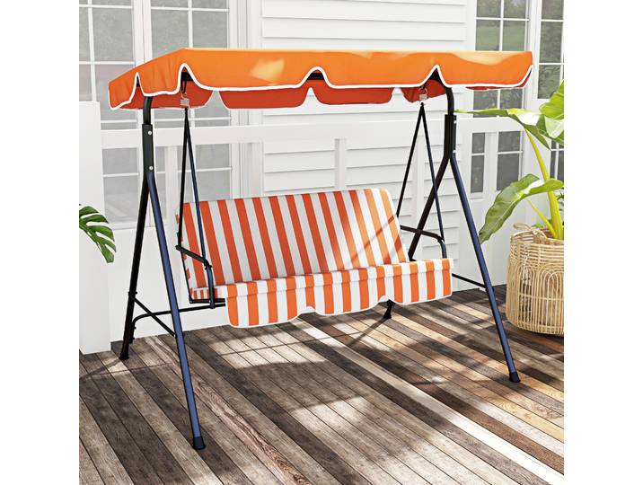 Outsunny Balancelle 3 Places Orange avec Auvent Réglable Acier