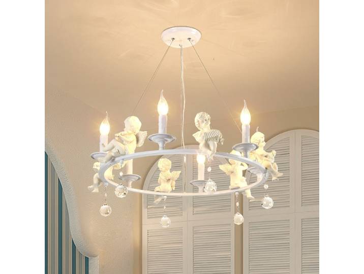 Lampe à suspension d'anges modernes avec éclairage moderne du milieu du siècle lustre en cristal unique lustre décoratif chambre de fille lustre