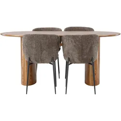 Ebuy24, Essgruppe, Isolde Essgruppe Esstisch Natur 4 Stühle Bouclé braun. (MDF)