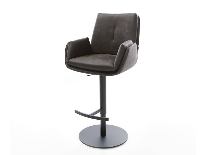 Barstuhl Clea-Flex Mikrofaser Anthrazit Vintage Drehfuß höhenverstellbar Metall Schwarz, Barstühle