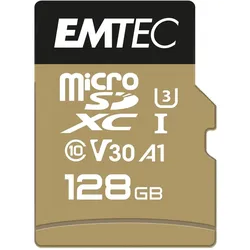 Emtec Speedin Pro (128 GB, microSDXC, U3, UHS-I), Speicherkarte, Schwarz, Gold