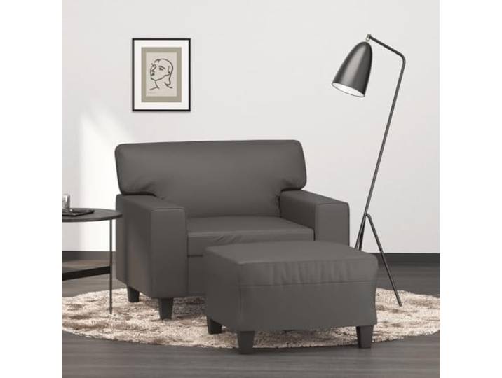 HEFZGDB Grauer Sessel mit Hocker 60 cm Kunstleder Modernes Design Langlebiges Material Bequeme Sitzfläche Robuster Aufbau Schmutzabweisende Oberfläche Luxuriöser Look Stabiles