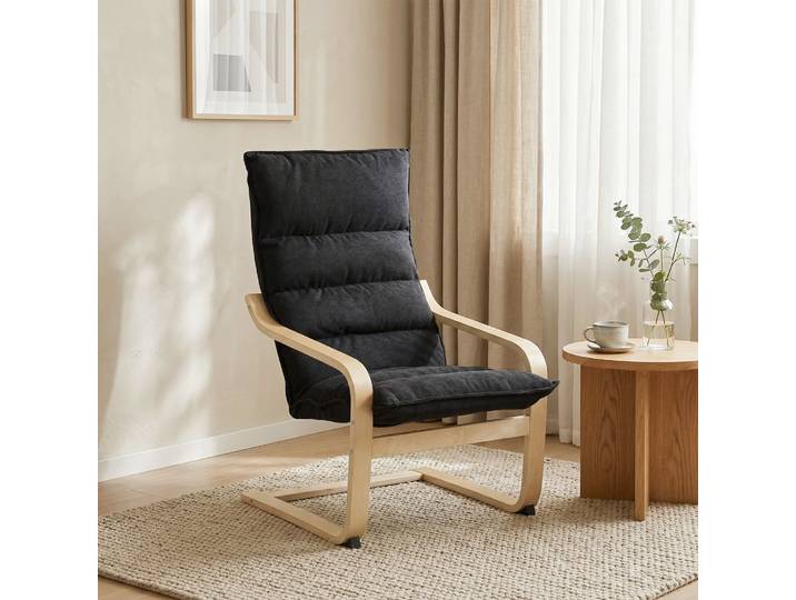 HOMCOM Fauteuil Salon Moderne Velours Noir Dossier Haut 67x83x105cm