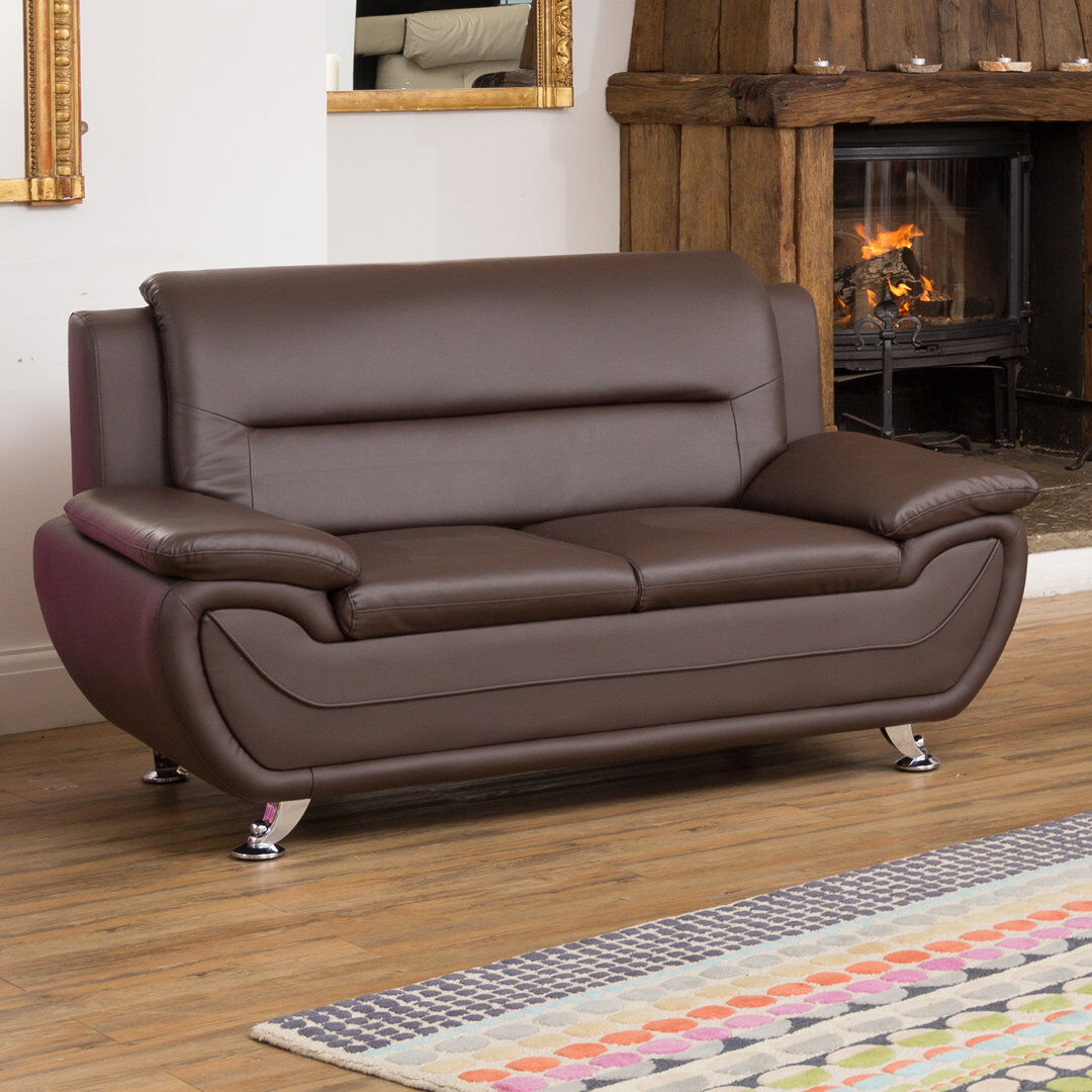 Wade Logan Huseman 2 Seater Faux Leather Sofa Brown 83cm H X 152cm W X 83cm D