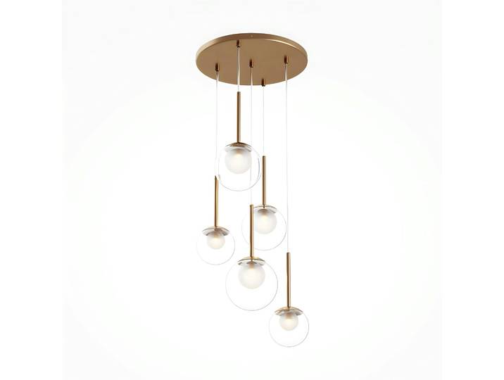 Suspension moderne verre & or - 5 globes en grappe DELTONA
