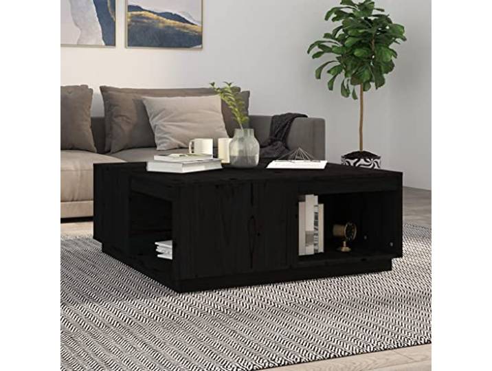 WEMYUFURN Couchtisch Schwarz 100x101x40,5 cm Massivholz Kiefer, Couchtisch, Wohnzimmertisch, Beistelltisch - für Wohnzimmer und Büro - Mittelpunkt für Ihr Zuhause