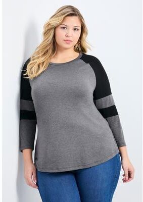 Plus Size Women's Splice Sleeve Color Top by Avenue in Charcoal Black (Size 20)