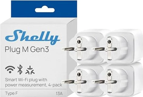Shelly Plug M Gen3, Steckdose mit Verbrauchsmessung, WiFi, Matter, weiß, 4 Stk., 4 Stk