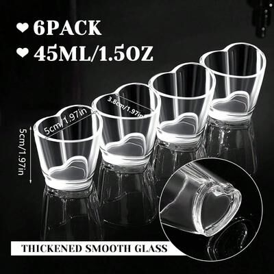 Uplift Essentials 6 Piece Acrylic Heart Shaped Shot Glass Set 1.5 Oz Clear Mini Tequila & Whiskey Cups For Valentine's Day Parties clear