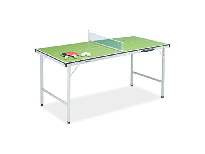 Relaxdays Table de ping-Pong\, Pliante avec Filet\, 2 Raquettes et 3 balles\, HxLxP : 70 x 70 x 150 cm\, Vert