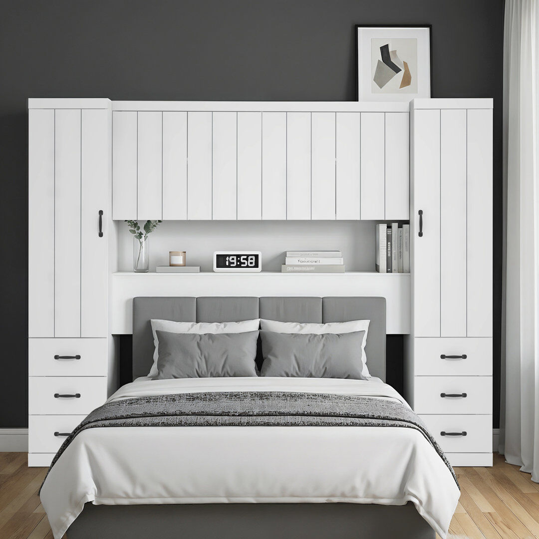Rebrilliant Allington 6 Door 6 Drawer Overbed Storage White 180cm H X 236.6cm W X 55.7cm D