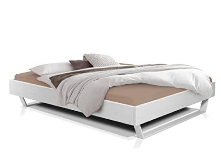 LUKY Kufenbett ohne Kopfteil, Material Massivholz, Fichte/Kufen weiss