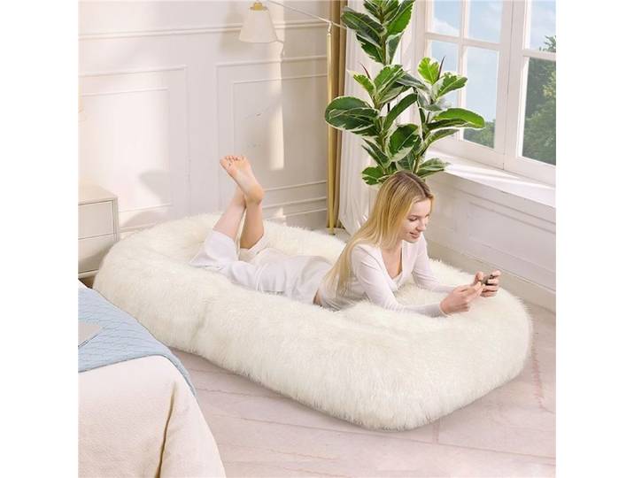 Fauteuil relax multi-usage : lit humain/chien 5 positions ajustables tissu peluche doux couleur beige – nouveauté Cdiscount