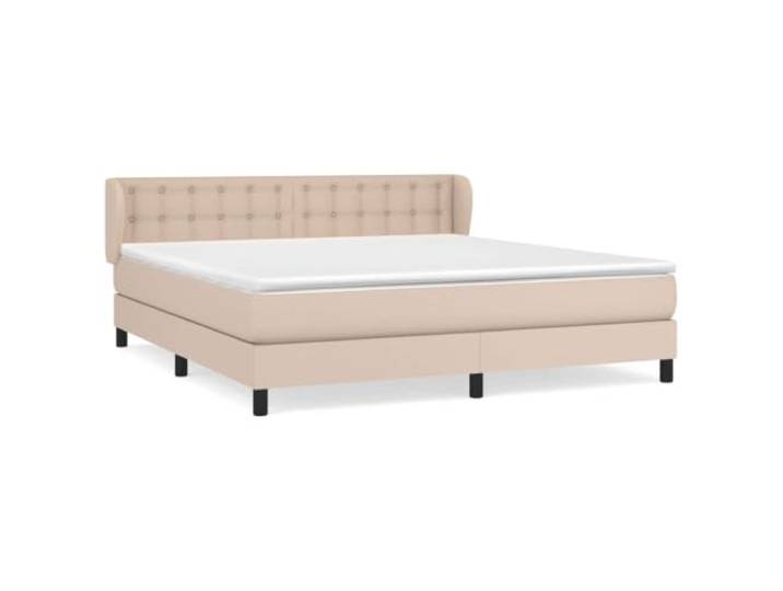 PUGYNBK Boxspringbett, 180 x 200 cm, Kunstleder, Cappuccino Verstellbares Kopfteil, Taschenfederkernmatratze, mittlere Härte, einfache Reinigung
