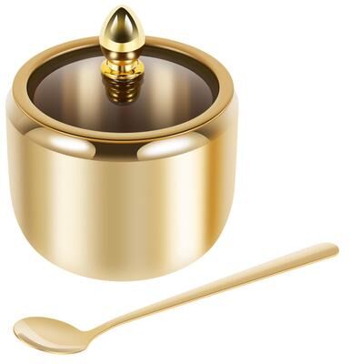 Discount Dollar Deals Stainless Steel Sugar Jar With Clear Glass Lid And Spoon, Multifunctional Container For Salt, Candy, And Coffee Beans Stainless Steel Sugar Jar With Clear Glass Lid And Spoon, Multifunctional Container For Salt, Candy, And Coffee Bea