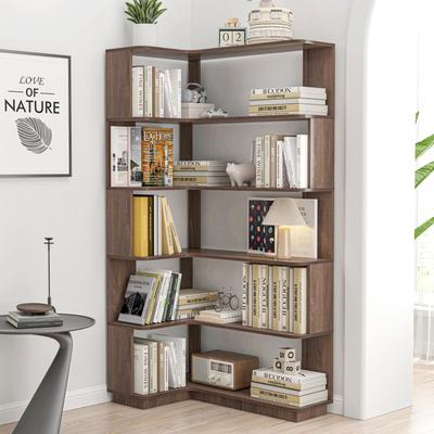 Corner Bookcase MDF Wood with L-Shaped Space-Saving Storage Shelves and Anti-Tip Safety Design by GDFStudio