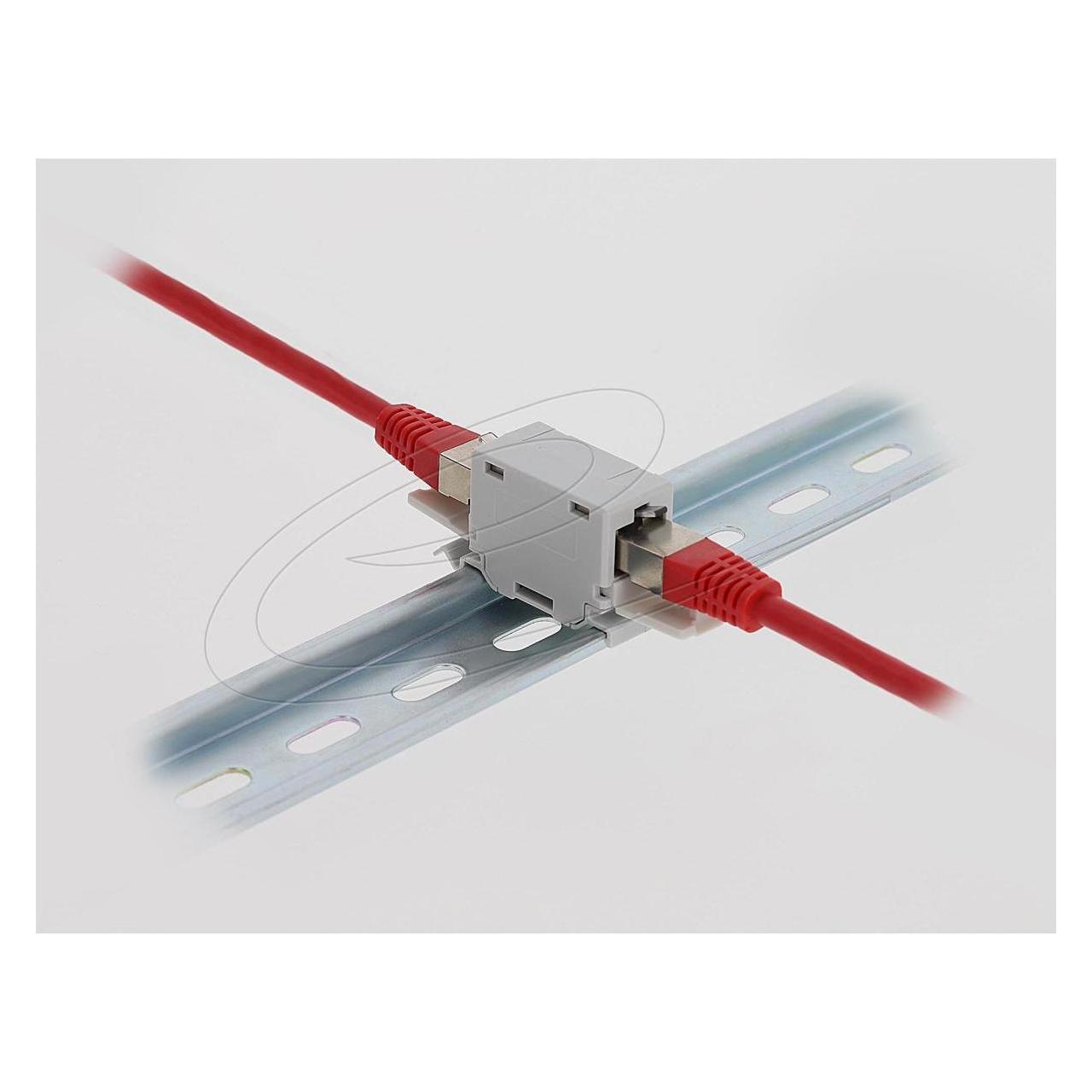 Delock RJ45 Kupplung Cat.6A Buchse zu Buchse mit Staubschutzklappe für Hutschienen Montage grau (Keystone Modul) (90768)