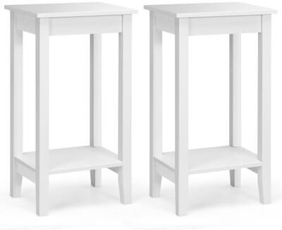 Costway Set of 2 Versatile 2-Tier End Table with Storage Shelf-White