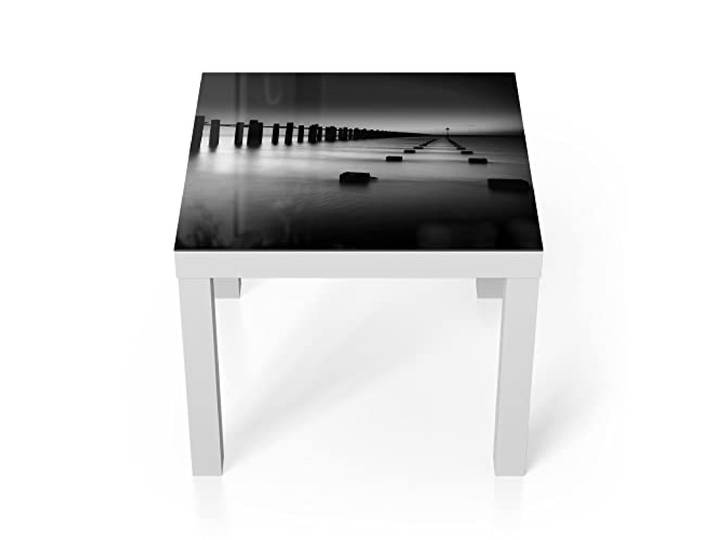 DEQORI Glastisch weiß klein 55x55 cm Motiv Mündung der Themse ausgefallener Beistelltisch aus Glas Hochglanz Couchtisch fürs Wohnzimmer moderner Couch Tisch mit Design