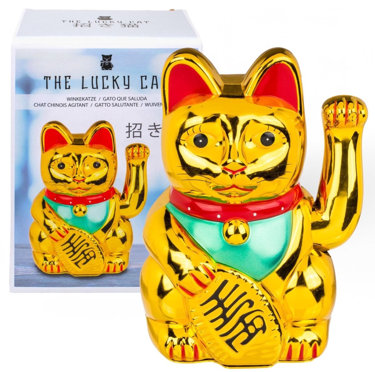 Dailygoods Maneki Neko Gelukskat Goudkleurig - Handbeschilderd - Hoogte: 20 cm