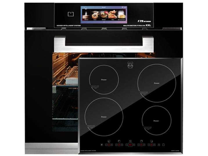 Kaiser Küchengeräte Backofen-Set Herd Set Autark Multifunktions-Elektro-Backofen mit Pyrolyse und Dampfreinigung, TFT Display, 60cm, 86L mit Induktionskochfeld 60 cm, Autark,Facettenschliff, Kochfeld 4xQickHeat Kochzonen EH 6344 N+KCT 6105 FI, mit 1-fach-Teleskopauszug, Pyrolyse, Hydrolyse – pyrolytische und Dampfreinigung